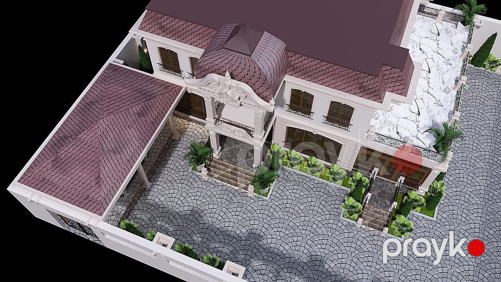Neoklassik üslubda iki mərtəbəli villa layihəsi – fasad və landşaft — Dekor, dizayn, smeta və planlama, Gəncə (2)