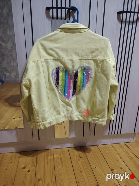 Yeniyetmə üçün cins gödəkçə - Rəng: açıq sarı (pastel) - Material — Bakı