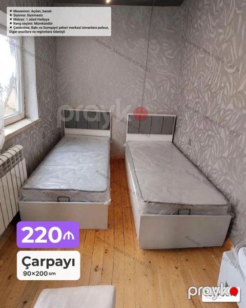 Çarpayı – 90×200 sm - Mexanizm: açılan, bazalı (saxlama üçün yer) — Bakı