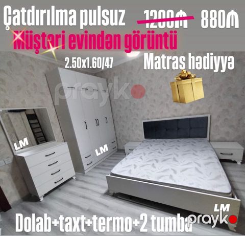 Yataq otağı mebel dəsti Tərkibi: - 4 qapılı geniş dolab - Taxt — Bakı