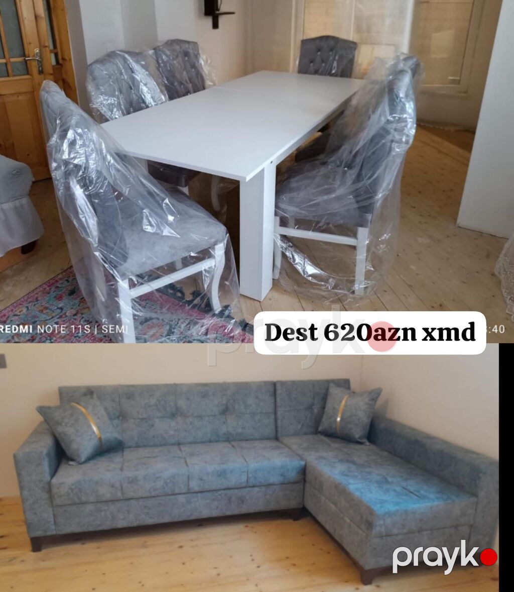 Yemək otağı və qonaq otağı üçün mebel dəsti - Yemək masası + 6 ədəd — Yumşaq mobilya dəstləri, Bakı (2)