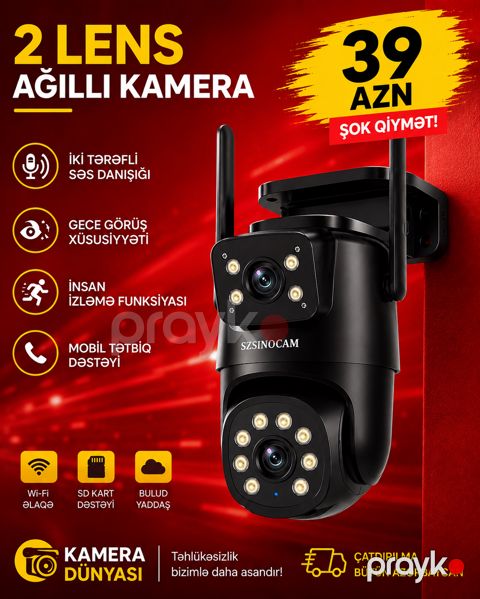 2 Lens Ağıllı Kamera Szsınocam - Wi-Fi, 2K HD, İnsan İzləməsi