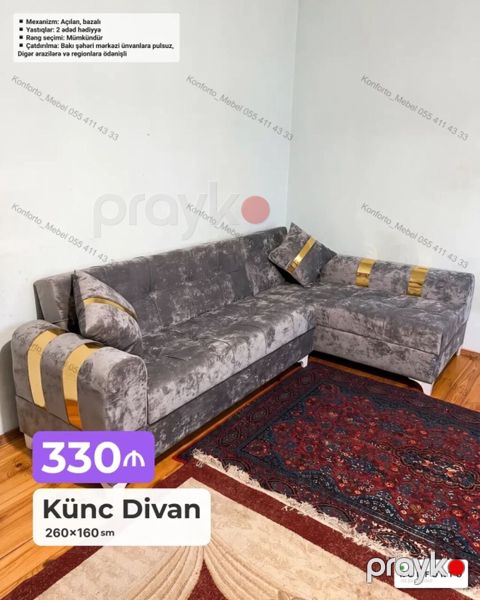 Künc divan – 260×160 sm Xüsusiyyətlər: - Mexanizm: açılan, bazalı — Bakı