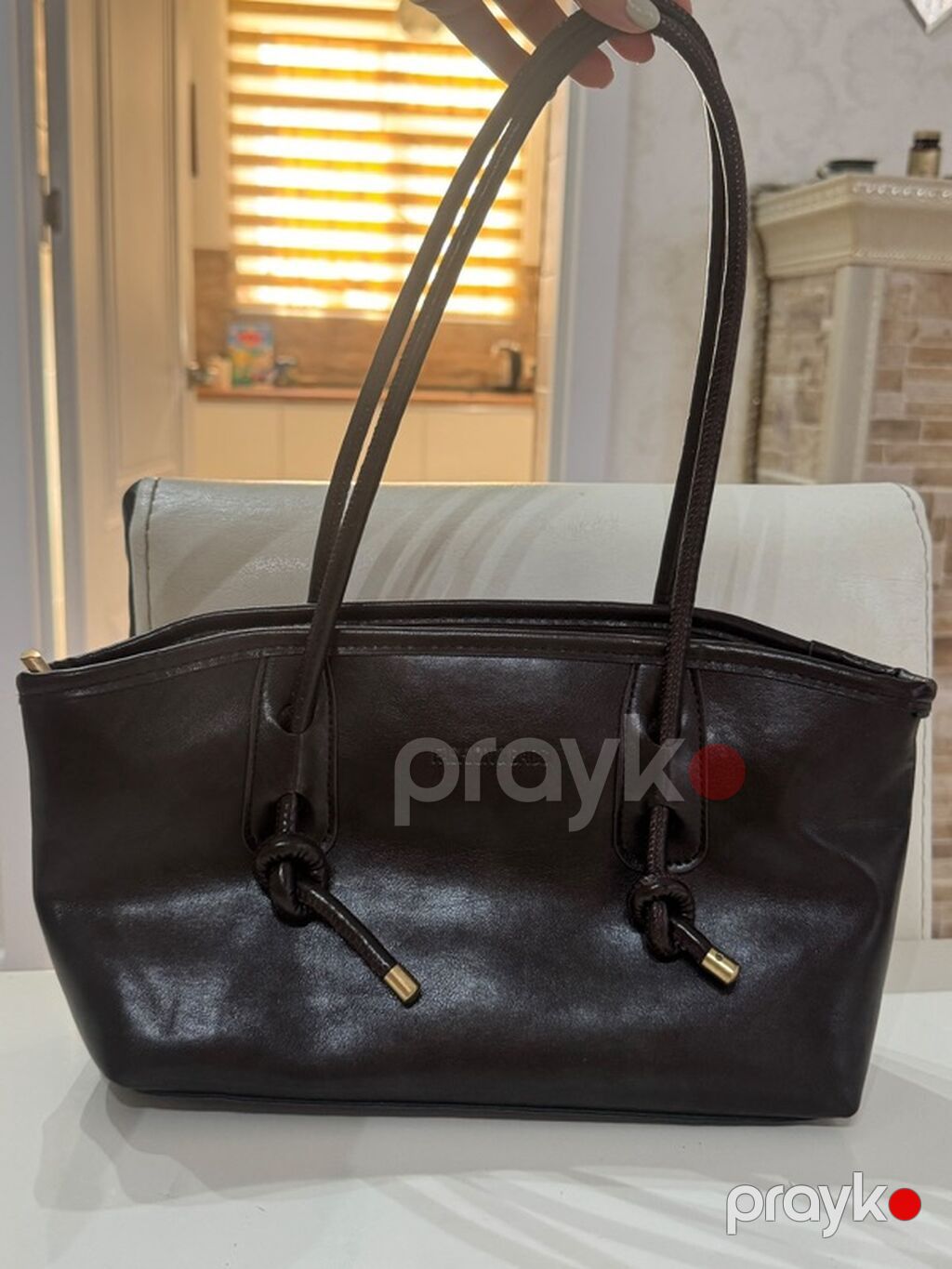 Qadın çantası – tünd qəhvəyi, uzun tutacaqlı tote model - Material — Çantalar, çamadanlar, cüzdanlar, Bakı (2)