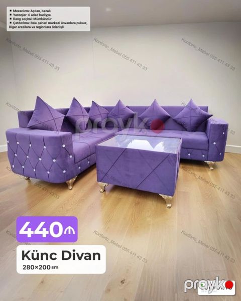 Məhsul: Künc divan Ölçü: 280×200 sm Qiymət: 440 Xüsusiyyətlər — Bakı