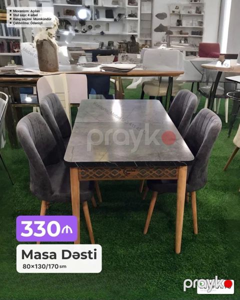 Masa Dəsti – 80×130/170 sm - Mexanizm: Açılan (uzadıla bilir) - Stul — Bakı