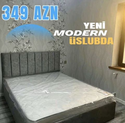 Yeni, modern üslubda iki nəfərlik çarpayı dəsti. - Yumşaq başlıq: dik — Кровати