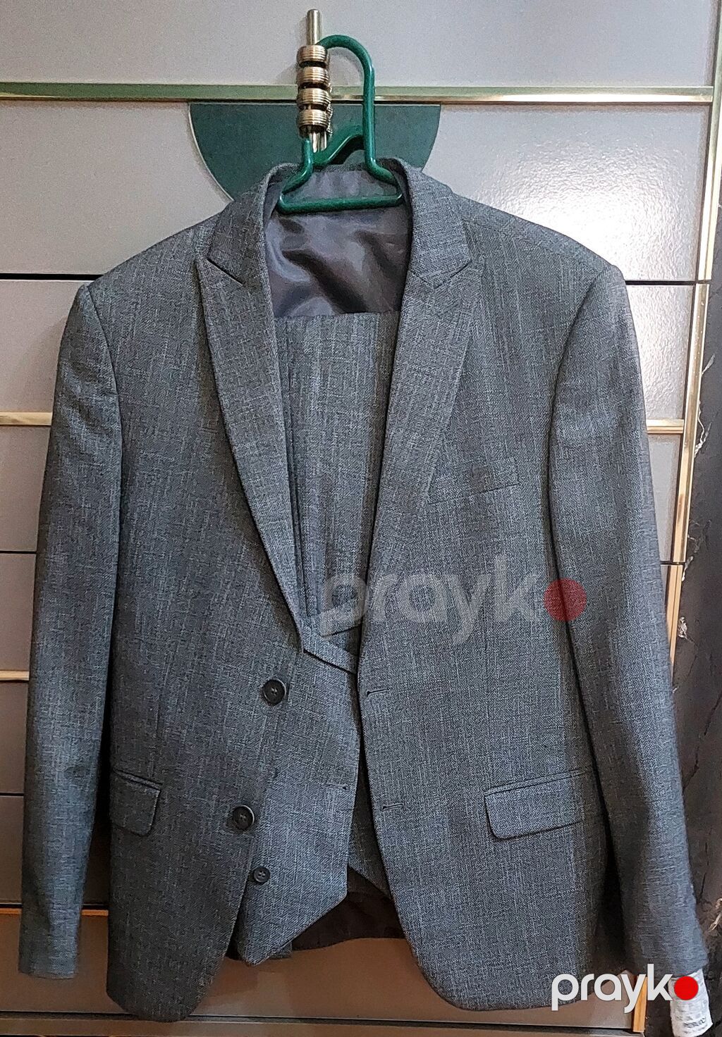 Boz rəngli kişi kostyum dəsti - 3 hissəli: pencək, şalvar və jilet — Kostyum, Salyan (3)