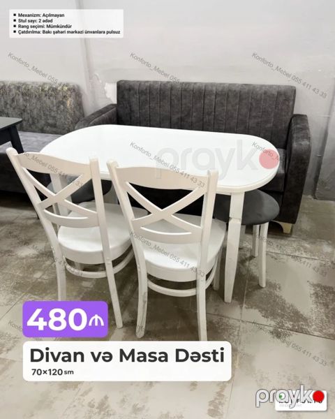 Divan və Masa Dəsti – 70×120 sm Tərkibi: - Yumşaq kürsülü, qoltuqlu 2 — Bakı