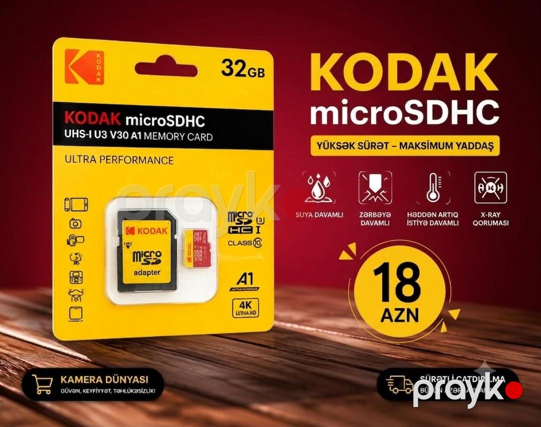 Kodak MicroSDHC 32GB UHS-U3 V30 A1 Yaddaş Kartı — Kart oxuyucuları, Sumqayıt (2)
