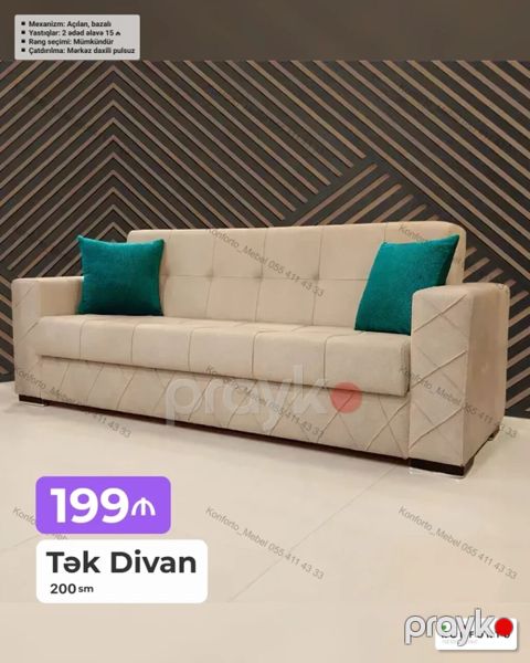 Tək divan – 200 sm - Qiymət: 199 - Mexanizm: açılan, bazalı — Bakı