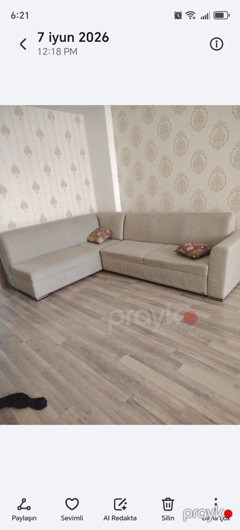 L‑şəkilli künc divanı - Rəng: bej - Material: yumşaq parça üzlük — Masazır