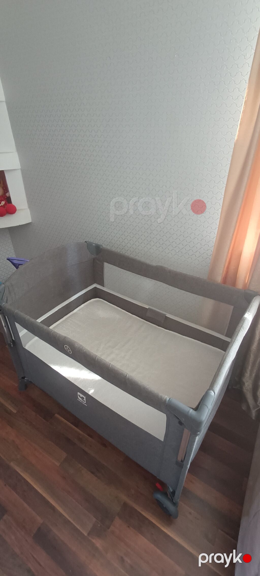 Uşaq üçün qatlanan beşik/park yataq - Rəng: boz - Yanları nəfəsalan — Bəşikləri, Bakı (2)