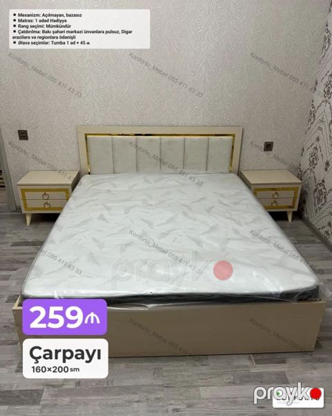 Məhsul: Çarpayı – 160×200 sm Təsvir: - Mexanizm: açılmayan, bazasız — Bakı