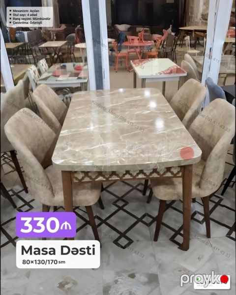 Mebel dəsti – Masa və stullar - Məhsul: Masa Dəsti - Ölçü: 80×130/170 — Bakı
