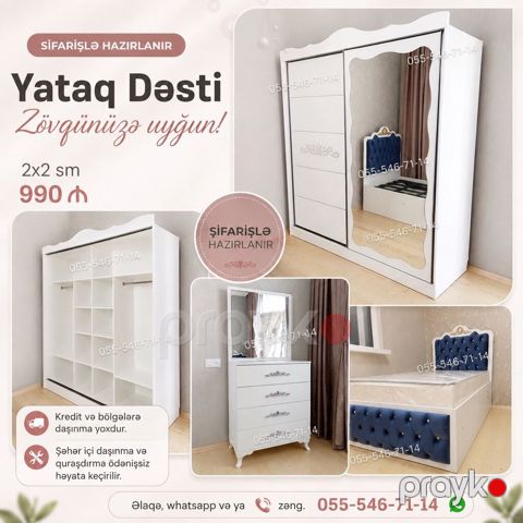 Yataq Dəsti – zövqünüzə uyğun dizayn Komplekt: 2 qapılı iri güzgülü — Bakı