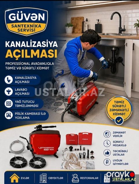 kanalizasiya təmizləmə və görüntüləmə — Bakı