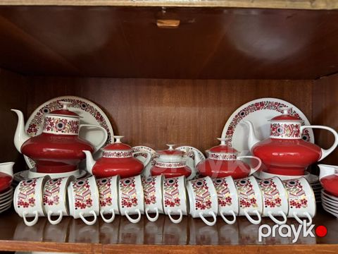 Çay dəsti, rəng - Qırmızı, Farfor, 12 nəfərlik, Almaniya — Digah