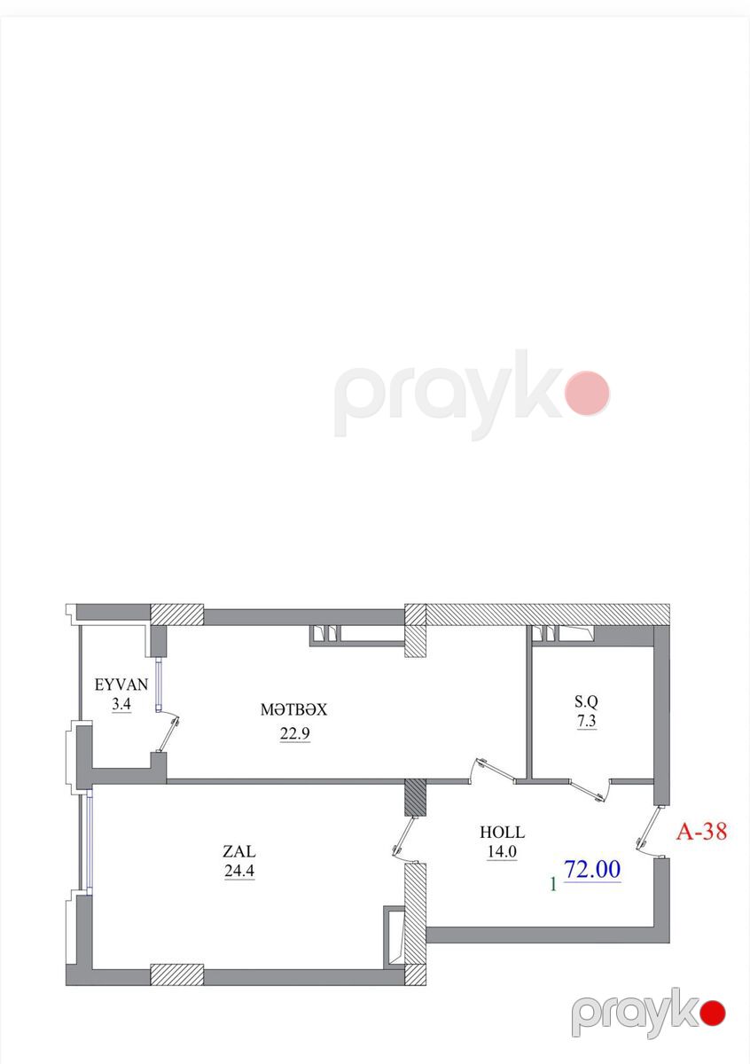 Satılır 2 otaqlı yeni tikili 72 m² — Mənzil, Bakı (7)