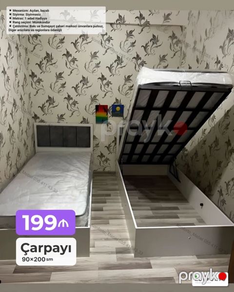 Çarpayı – 90×200 sm - Mexanizm: Açılandır, bazalı (yuxarı qalxan — Bakı
