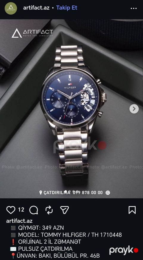 Tommy Hilfiger kişi qol saatı – model TH 1710448 280 azn Original — Bakı