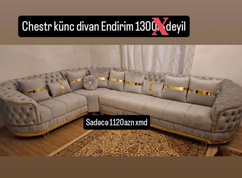 “Chestr” künc divan - Rəng: açıq boz - Dizayn: kapitone işləməli — mebeldivansifarisle — Диваны