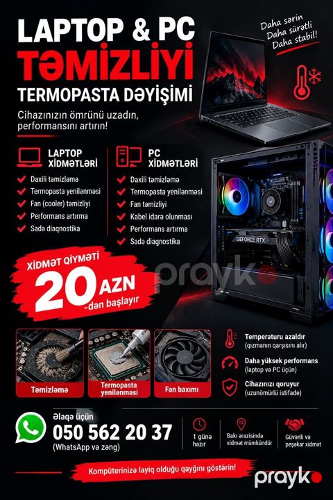 Laptop və PC təmizliyi – termopasta yenilənməsi Qeyd: Termopasta — Bakı