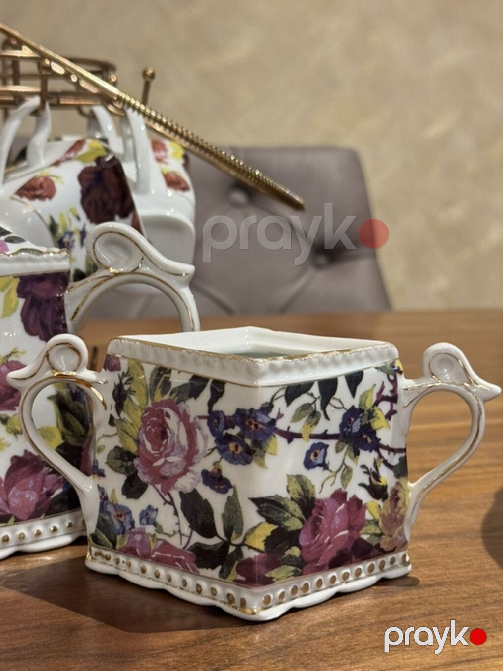 Çay dəsti, rəng - Bənövşəyi, Farfor, 6 nəfərlik — Süfrə qabı, Bakı (4)