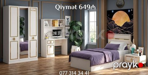 Gənc otağı mebel dəsti – klassik ağ və qızılı detallarla Dəst — Bakı