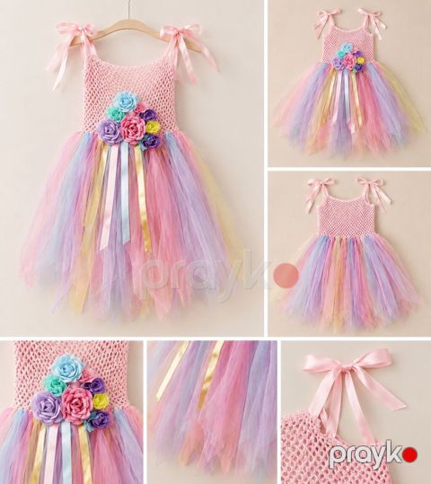 4/5 yas Uşaq üçün rəngarəng tutu paltar - Model: Çiyinlərdən lentlə — Masazır