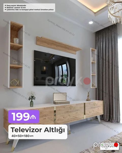 Televizor altlığı və divar rəfli set - Ölçülər: 40 50 180 sm — Bakı