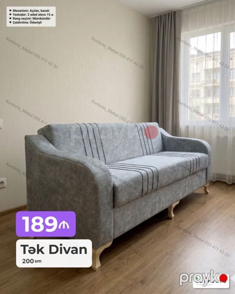 Tək divan – 200 sm - Mexanizm: açılan, bazalı (yataq funksiyalı) — Bakı