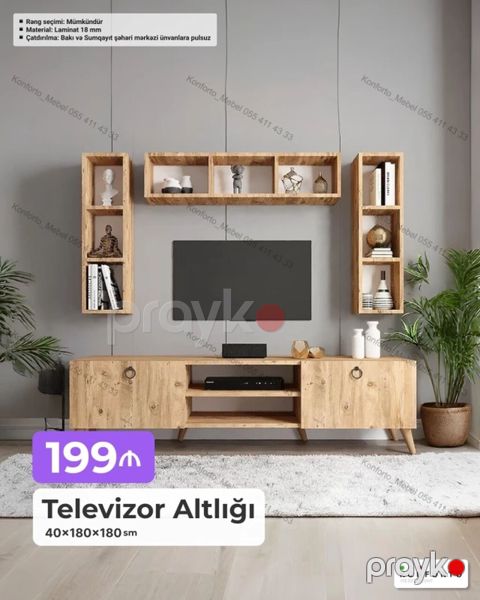 Televizor altlığı və asma rəf dəsti - Ölçü: 40 180 180 sm — Bakı