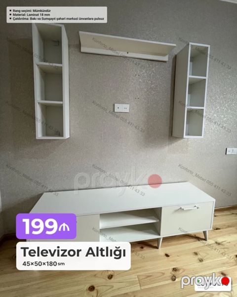 Televizor altlığı və divar rəf/dolab dəsti Ölçü: 45×50×180 sm — Bakı