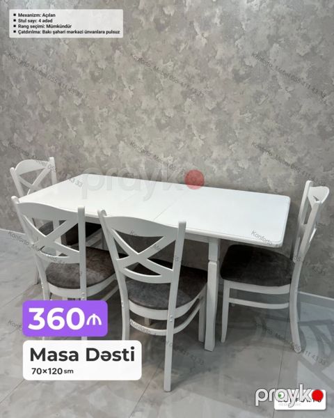 Məhsul: Masa Dəsti Ölçü: 70×120 sm Mekanizm: Açılan (genişlənən — Bakı