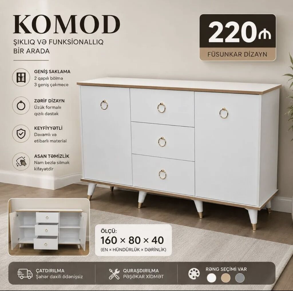 Komod – şıklıq və funksionallıq bir arada Məhsul təsviri: - Geniş — Komodlar və tumbalı, Bakı