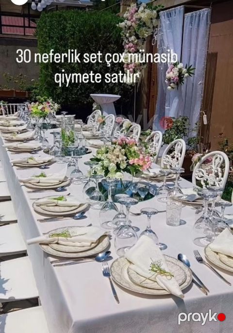 4 ədəd stol 30 ədəd stul 30 ədəd 3 lü boşqab 30 su ve sok bakalı 30 — Masazır