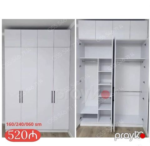 Ağ rəngli qarderob şkafı - Ümumi ölçülər: 160/240/060 sm — Bakı