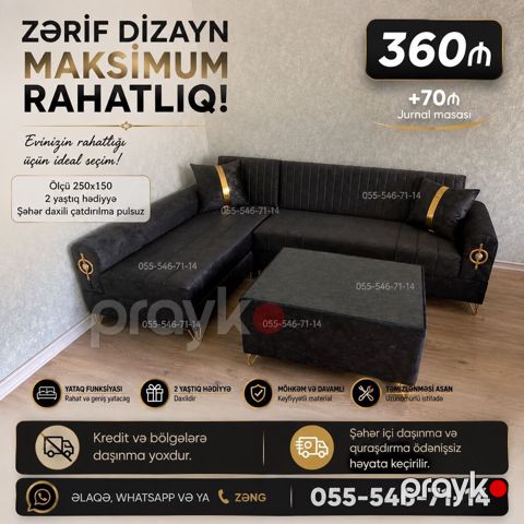 Zərif dizaynlı, maksimum rahat L‑şəkilli divan dəsti Xüsusiyyətlər — Bakı