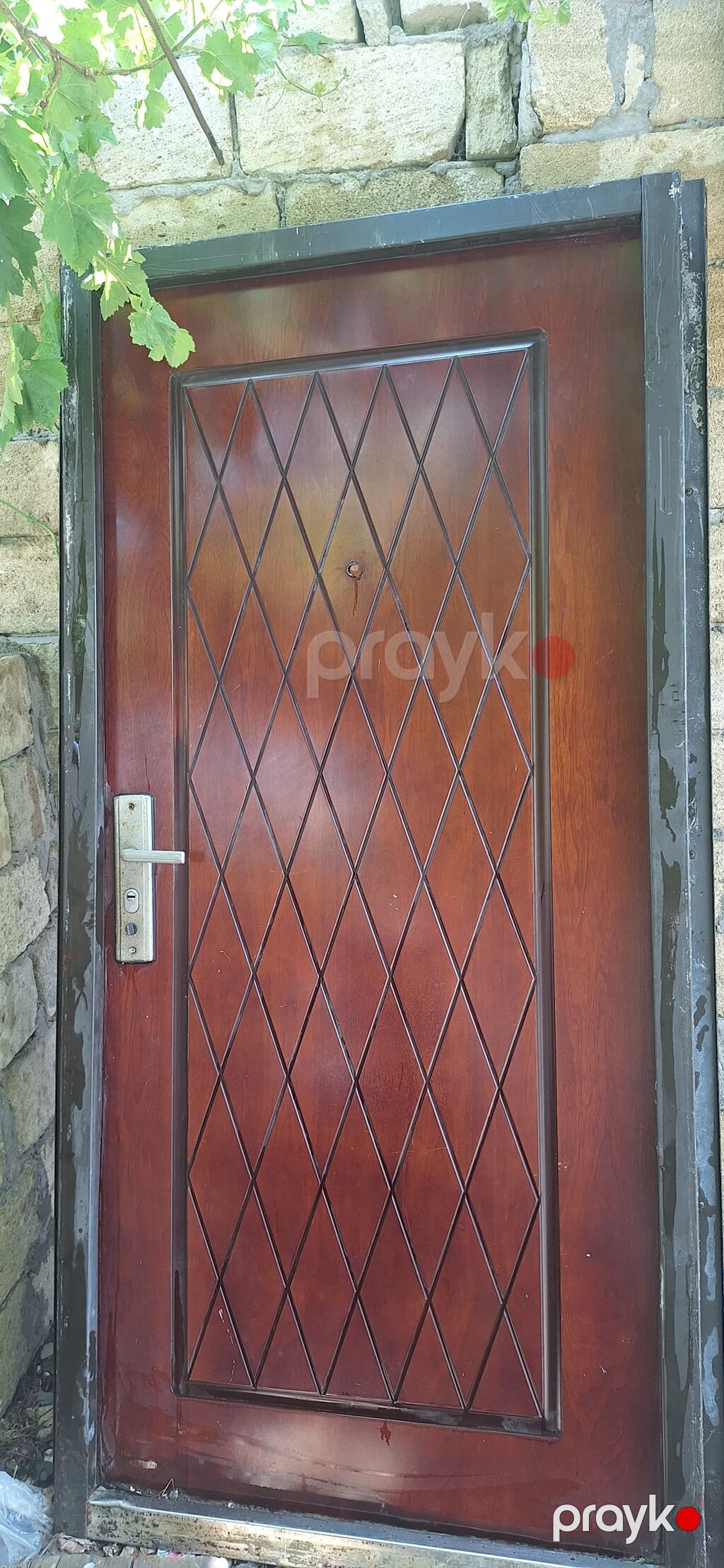 Metall qapı – taxta fakturalı, romb naxışlı panel - Material: əsas — Pəncərələr, qapılar, balkonlar, Masazır (2)