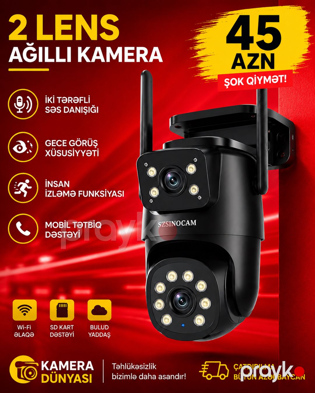 2 Lens Ağıllı Kamera Szsınocam - Wi-Fi, 2K HD, İnsan İzləməsi — Dronlar, aksesuarlar, Sumqayıt (2)