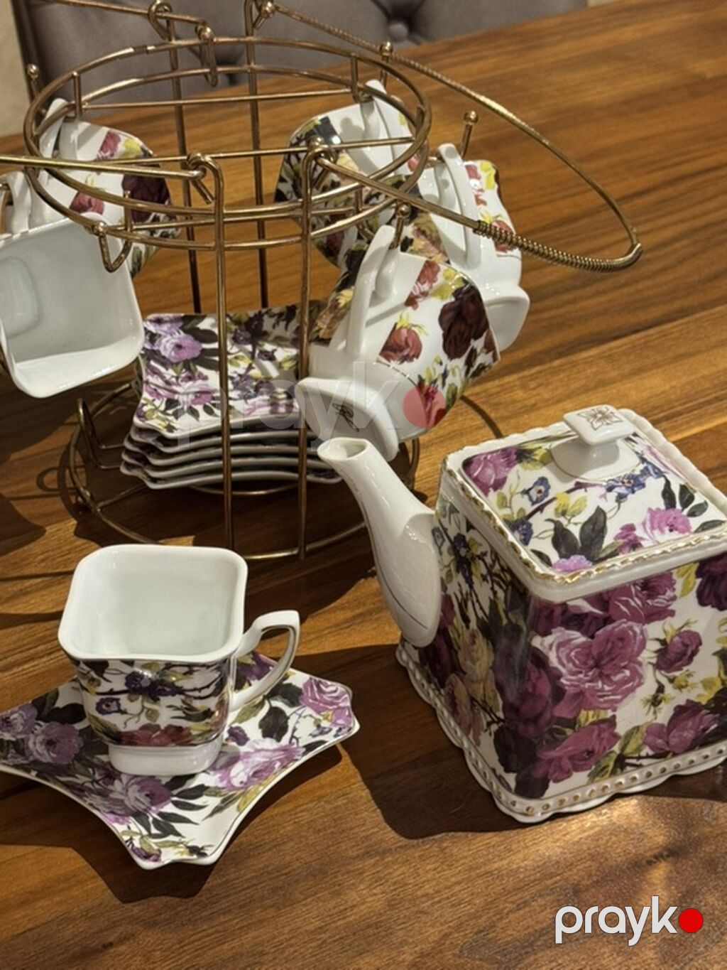 Çay dəsti, rəng - Bənövşəyi, Farfor, 6 nəfərlik — Süfrə qabı, Bakı (3)