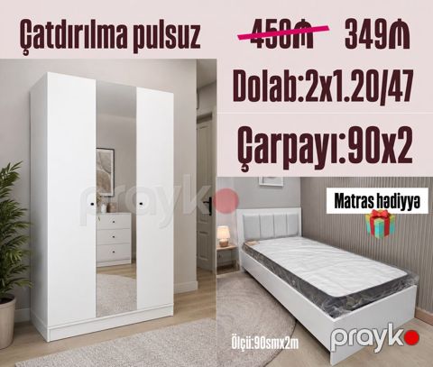 *Gənc oda Dolab+çarpayı*_ Yeni və sifarişlə Qiymət *349₼* — Bakı