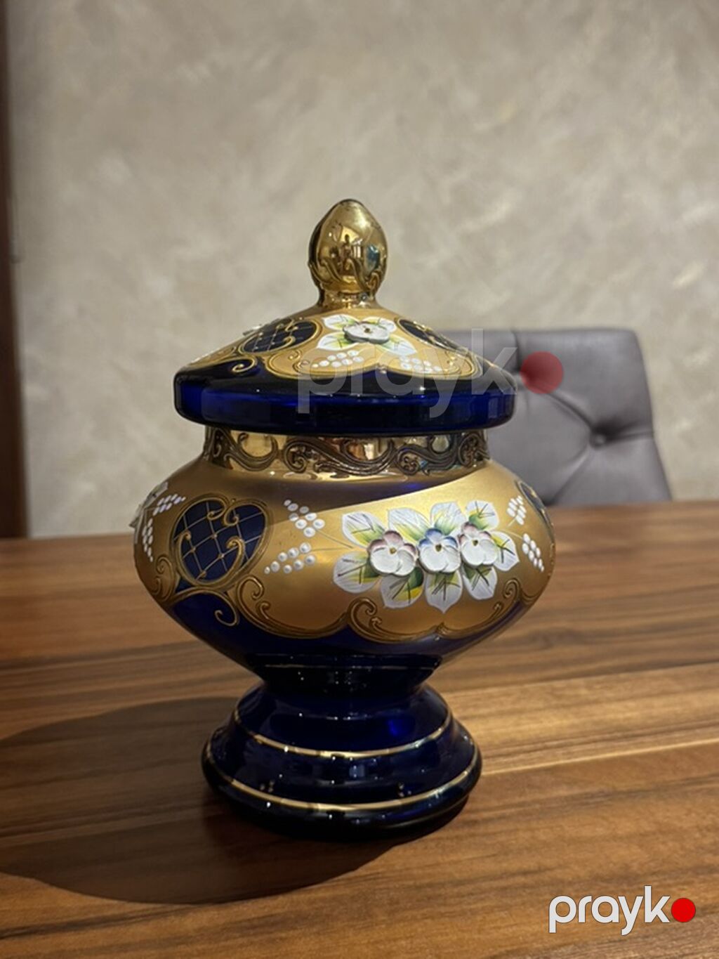 Qapaqlı bəzəkli şüşə qab - Material: qalın kobalt-mavi şüşə - Üslub — Süfrə qabı, Bakı (5)