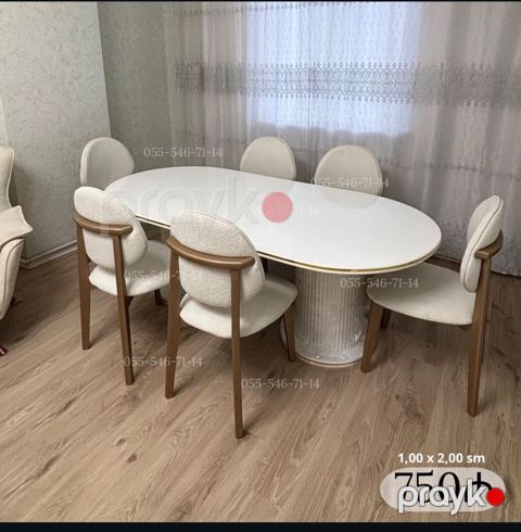 Oval formal yemək masası və 6 stul dəsti - Masa ölçüsü: 1,00 x 2,00 m — Bakı