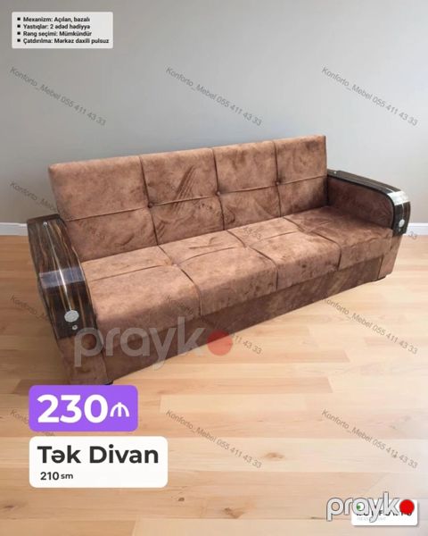 Tək Divan – 210 sm - Qiymət: 230 - Mexanizm: açılan, bazalı (yataq — Bakı