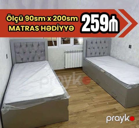 Tək nəfərlik çarpayı dəsti - Ölçü: 90 sm x 200 sm - Rəng: boz — Bakı