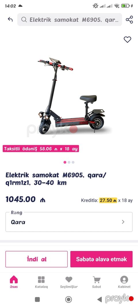 Elektrik samokat M6905 – qara sari, 30–40 km yürüş. Xüsusiyyətlər — Bakı