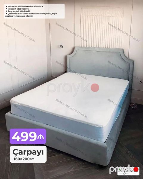 Çarpayı – 160×200 sm - Yumşaq başlıqla, müasir dizayn - Mexanizm — Bakı