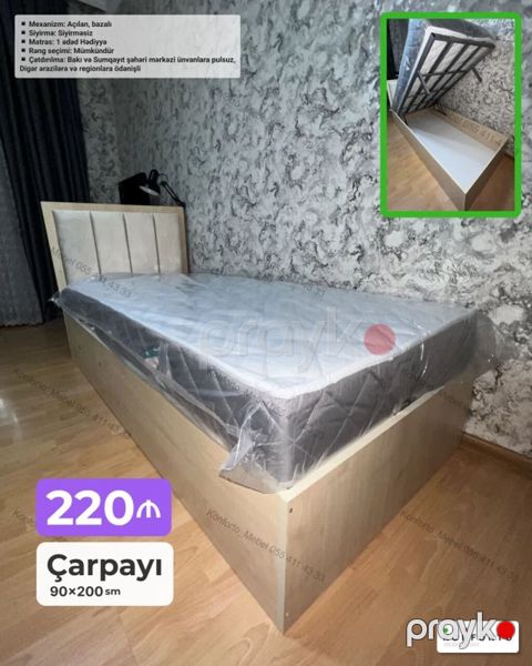Çarpayı – 90×200 sm - Mexanizm: Açılan, bazalı (yataqaltı saxlama — Bakı